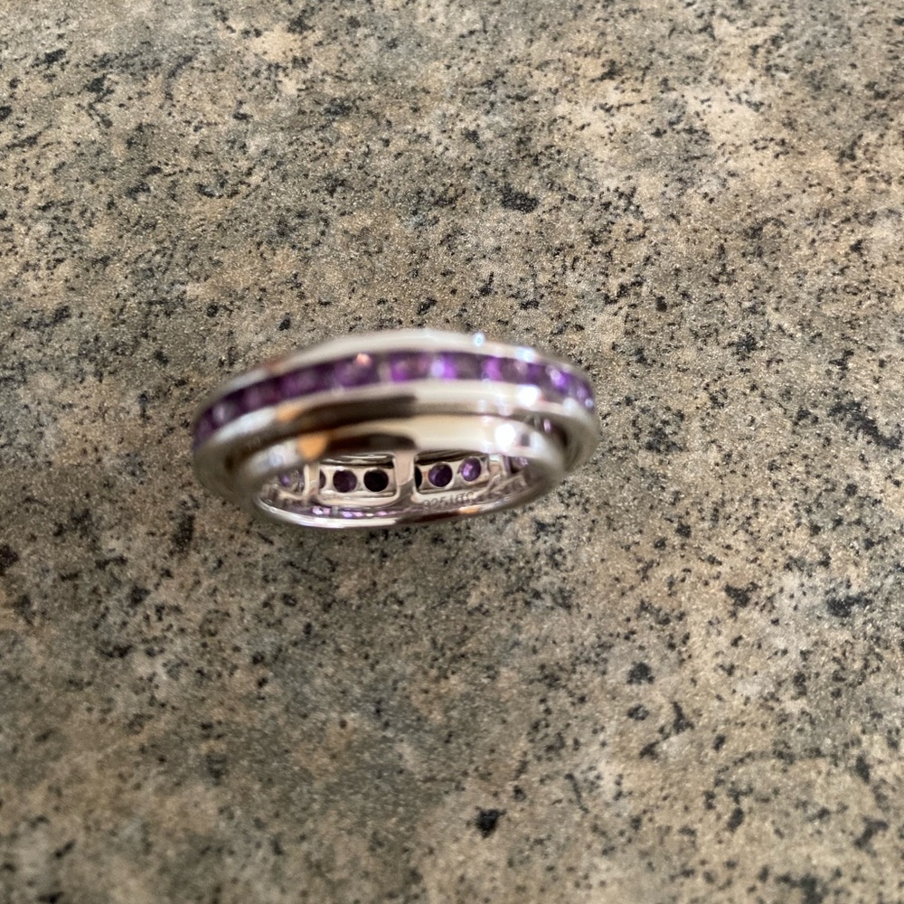 💍 925 Amethyst Spinner Eternity Fidget Ring Sterling Silver, Size 6.75/7, EUC - Picture 4 of 8